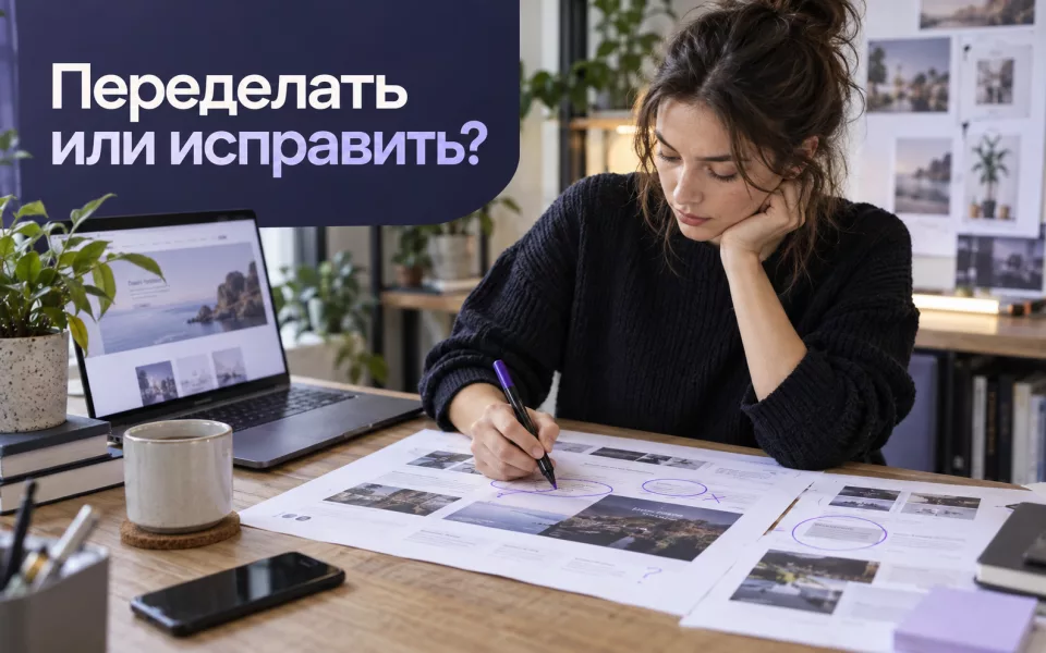 Сгенерированная иллюстрация к статье «Редизайн или точечные исправления: как выбрать объём работ»